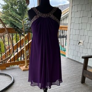 JS BOUTIQUE | Purple Chiffon Dress with Beaded Neckline